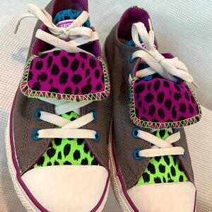 Converse Junior 5 Chuck Taylor All Stars Double Tongue Low Top Gray Neon Animal